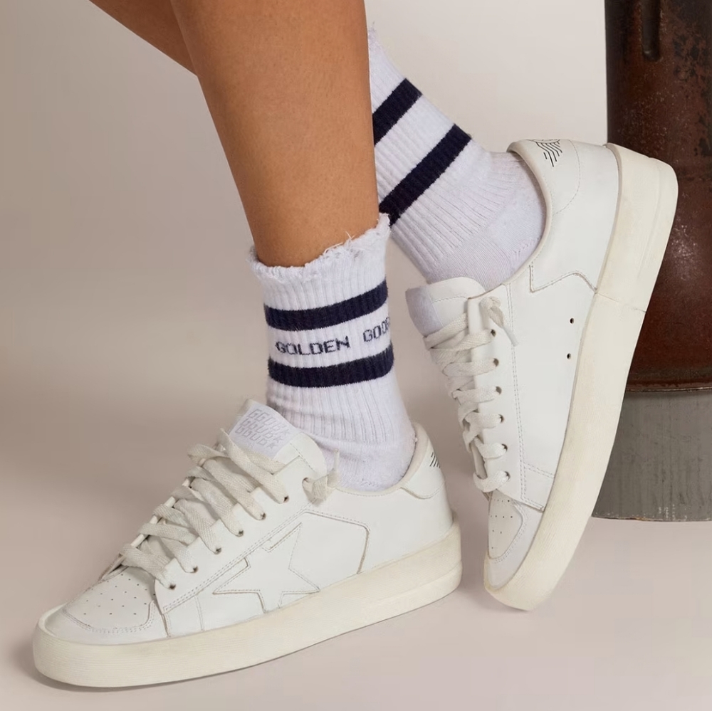 NWT Golden Goose Cotton socks with distressed finishes, blue stripes and logo